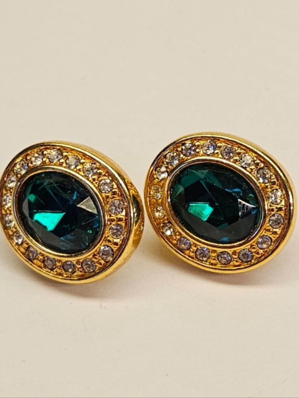 Swaroski Signed Emerald Green Crystal Halo Stud Earrings